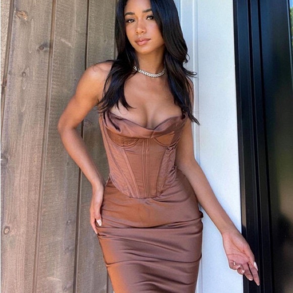 House of CB Dresses & Skirts - HOUSE OF CB Brown Myrna Corset Dress